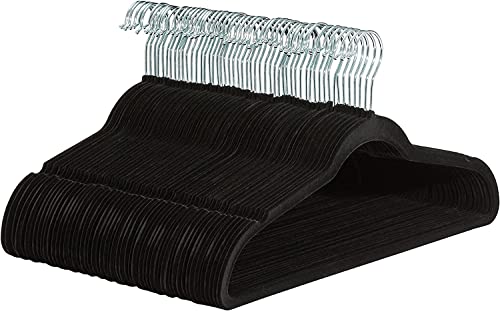 Gominimo 30 Pack of Non-Slip Velvet Suit Hangers with Tie Organizers up to 4.5kg ABS/Silk Plush Material Black