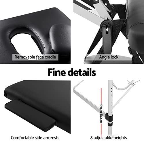 Zenses Massage Table 75cm Portable 2 Fold Aluminium Beauty Bed Black