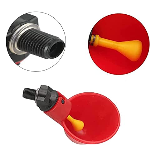 10 Pcs Red Automatic Chicken Drinkers Waterers Poultry Watering Cups Bowls Drinking Dispenser Cage Accessories, Red Plastic Backyards Chicken Flock Duck Bird Water Feeder（Contains 10 Screws）