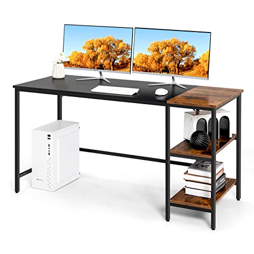 Giantex 140 CM Computer Desk, Large Home Office Desk with 2-Tier Storage Shelves, Modern Laptop PC Desk with Heavy-Duty Steel Frame, Multipurpose Writing Desk Study Desk (Black)