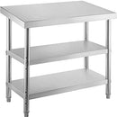 VEVOR Stainless Steel Prep Table, 48x18x33 in Commercial Stainless Steel Table, 2 Adjustable Undershelf BBQ Prep Table, Heavy Duty Kitchen Work Table, for Garage, Home, Warehouse, and Kitchen Silver