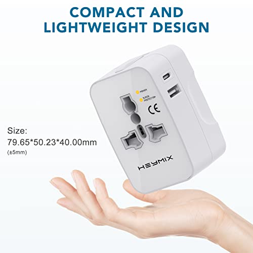Heymix International Power Adapter, Universal Travel Adapter USB C, World Travel Power Plug With USB, All In One Travel Plug Adapter For EU/US/UK/India/Bali To AUS Compatible With Iphone/Sumsang/Pixel