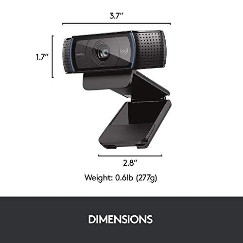 Logitech C920 HD Pro Webcam, Full HD 1080p/30fps Video Calling, Clear Stereo Audio, HD Light Correction, Works with Skype, Zoom, FaceTime, Hangouts, PC/Mac/Laptop/MacBook/Tablet - Black