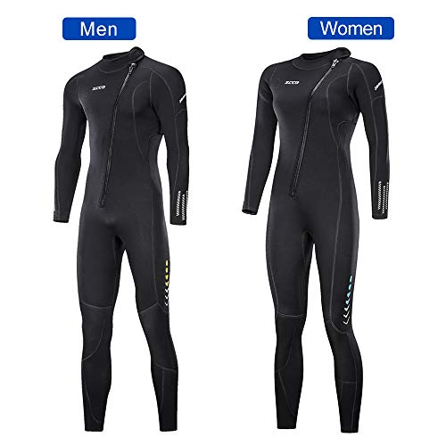 ZCCO 3mm Neoprene Wetsuits, Front Zip Full Body Men and Women Diving Suit, one Piece for Snorkeling, Scuba Diving Swimming, Surfing