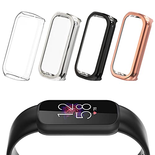 Hianjoo [4-Pack] Case Compatible with Fit bit Luxe, Ultra Slim Soft Full Cover Screen Protector Replacement for Fit bit Luxe - Clear, Black, Silver, Rose Gold