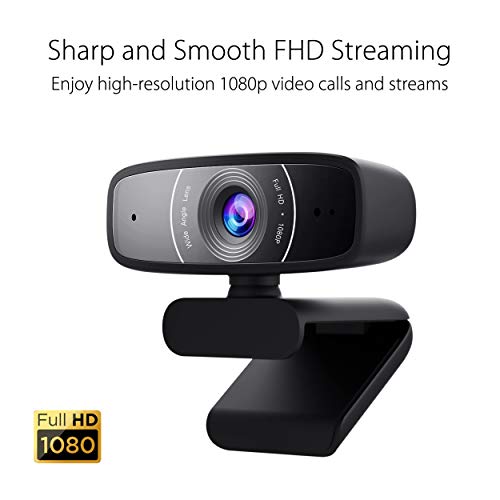 ASUS Webcam C3 1080p HD USB Camera - Beamforming Microphone, Tilt-Adjustable, 360 Degree Rotation, Wide Field of View, Compatible with Skype, Microsoft Teams and Zoom