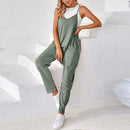 Women's Casual Baggy Sleeveless Jumpsuits with Pockets Spaghetti Strap Stretchy Loose Romper Wide Leg Overalls Jumpers