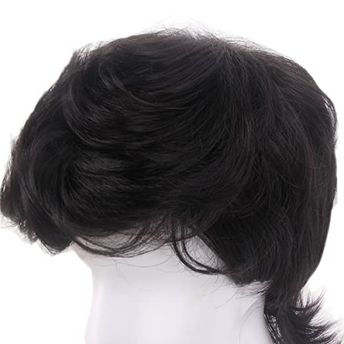 STfantasy Mens Black Wig Long Curly Wigs for Men Mid Length Middle Part Synthetic Hair for Man Male Cosplay Winter Soldier Costume… (Black)