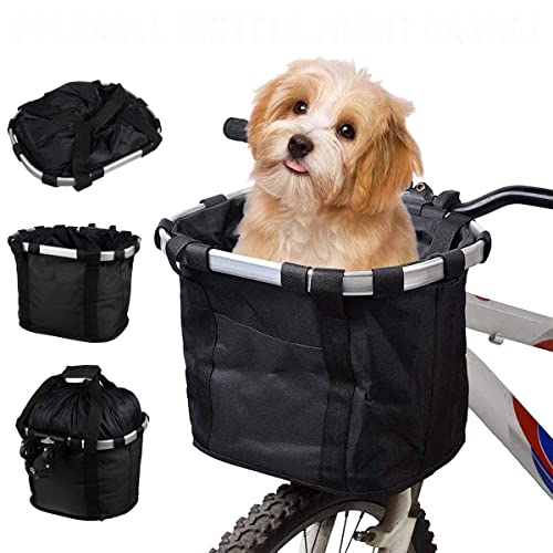 ZIMFANQI Bike Basket, Quick Release Bicycle Handlebar Front Basket, Removable Small Pet Cat Dog Carrier, Detachable Cycling Picnic Bag for Commuting Shopping Camping, Max.Bearing: 11lbs