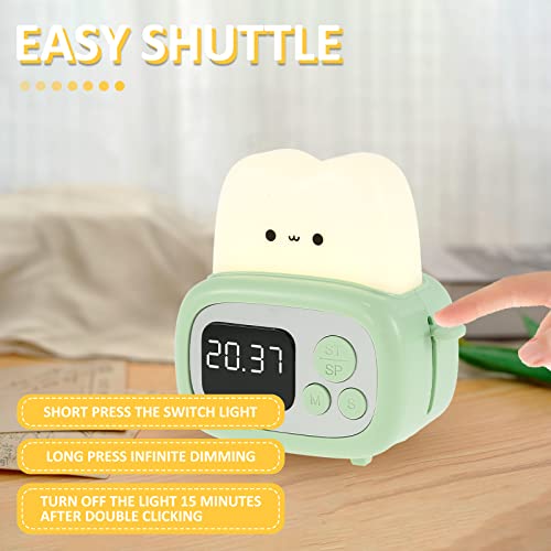 Kids Alarm Clock with Toast Night Light,Kids Digital Alarm Clock,Rechargeable Portable Alarm Clock Timer,USB Charging Healing Atmosphere Light Dimmable,Grow Alarm Clocks for Toddlers Boys Girls Birthday Gifts(Green B)