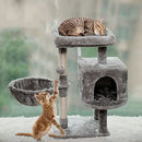 SYANDLVY Small Cat Tree for Indoor Cats, Activity Cat Tower with Scratching Post for Kittens, Climbing Stand with Basket & Condo for Play Rest (Grey)