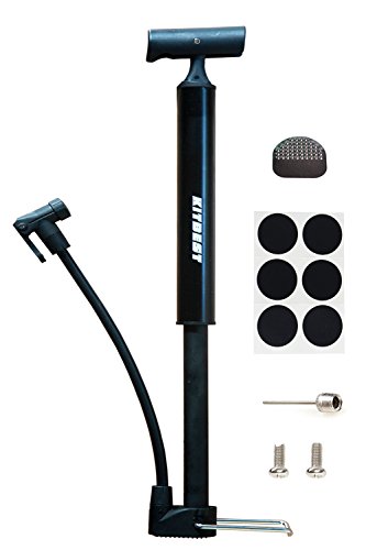 Bike Pump, Portable Bicycle Floor Pump with Glueless Puncture Kit, Mountain, Road Bike Tire Pump, Mini Bicycle Air Pump Compatible with Presta Schrader Valve and Sports Ball