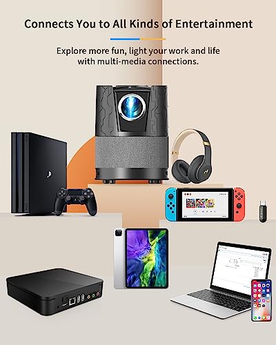 Portable Projector 4K with WiFi 6, Mini Projector 1080p Native with Bluetooth Speaker, Home Outdoor Projector 200" Screen, Wireless Screen Mirroring for iPhone/PC/Tablet/Android Phone