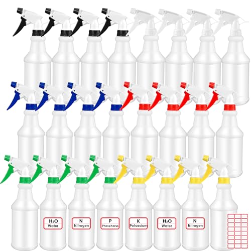 Gerrii 24 Pcs 24oz Plastic Spray Bottle Bulk, Empty Refillable Squirt Bottles for Cleaning Solution Planting Pet, Leakproof Water Spray Bottle with Adjustable Nozzle and Stickers (Mix Color)