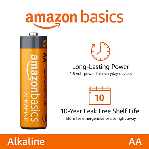 Amazon Basics 72 Pack AA High-Performance Alkaline Batteries, 10-Year Shelf Life, Easy to Open Value Pack