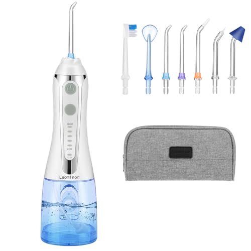 【2023 New Release】Water Dental Flosser Oral Irrigator 7 Jet Tips 5 Modes IPX7 Waterproof 300ML with Travel Bag, Portable Cordless Teeth Cleaner for Home&Travel (White)