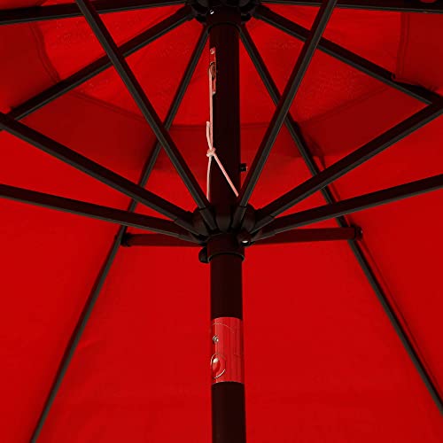 Blissun Patio Umbrella Aluminum Manual Push Button Tilt and Crank Garden Parasol (9ft Manual, Red)