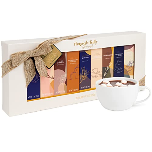 Thoughtfully Gourmet, Hot Chocolate Collection Gift Set, Flavours Include Salted Caramel, Double Chocolate, Peppermint, French Vanilla, Caramel and More, Packaged in a Gift Box with Bow, Set of 9