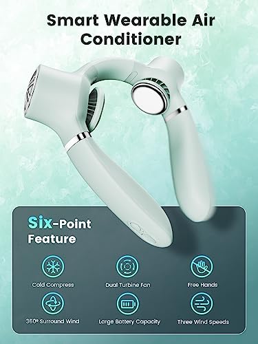 𝟐𝟎𝟐𝟑𝐍𝐄𝐖 AMLINK Neck Air Conditioner Fan, Portable Neck Fan with Refrigerating Chip, 360° Around Cooling Neck Fan, 4000mAh Rechargeable Personal Hands Free Fan 3-Speed Low Noise for Home/Outdoor