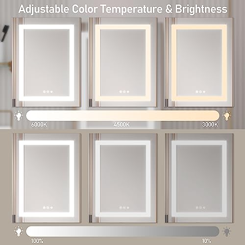 MIRPLUS 20 X 26 inch Bathroom Medicine Cabinet with Mirror Recessed or Surface Mount LED Bathroom Mirror Cabinet with Lights 3 Color Light Touch Switch(Right Door)