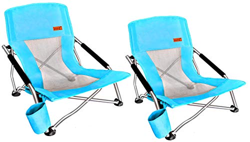 Nice C Low Beach Camping Folding Chair, Ultralight Backpacking Chair with Cup Holder & Carry Bag Compact & Heavy Duty Outdoor, Camping, BBQ, Beach, Travel, Picnic, Festival (2 Pack of Blue)