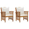 vidaXL Solid Acacia Wood Garden Chairs - Set of 2 with Cushions - Oil Finished Wooden Patio Furniture for Outdoors, Cream White Cushions