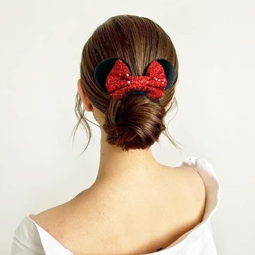 3Pcs Mouse Ear Sequins Scrunchies,Mouse Ears Hair Scrunchies Velvet Sparkle Sequin Hair Ties Elastic Hair Bands Ropes Ponytail Holder Bow,Mouse Ears Velvet Scrunchies Bows Hair Bands Hair Ties