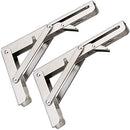 AUTENS 12 Inch Folding Shelf Brackets 2.88mm Heavy Duty Stainless Steel Wall Mounted Triangle Shelf Bracket for DIY Table Work Bench, Space Saving for Kitchens, Offices, patios etc. (12 Inch, Silver)