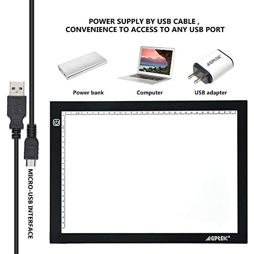 A3 Light Box, AGPtek LED Artcraft Tracing Light Pad Ultra-Thin USB Power Cable Dimmable Brightness Tattoo Pad Animation, Sketching, Designing, Stencilling X-ray Viewing W/USB Adapter (PSE Approval)
