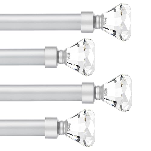 knobelite (4 Pack)1-Inch Diameter Single Window Treatment Curtain Rod, Crystal Finial Home Curtain Rods,22-inch to 42-inch Adjustable, Satin Nickel Single Drapery Rod