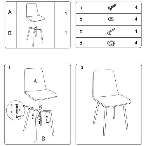 CangLong Dining Kitchen Fabric Cushion Seat Back, Modern Mid Century Living Room Side Chairs with Metal Legs, 4 pcs pack, Grey