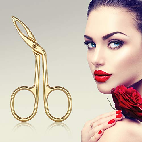 3 Pack Eyebrow Tweezers, Scissors Shaped Eyebrow Straight Tip Tweezers Clip, Flat Tip Tweezers Hair Plucker, Straight Tip Hairgripping Eyebrow (Gold Plated, 3 Packs)