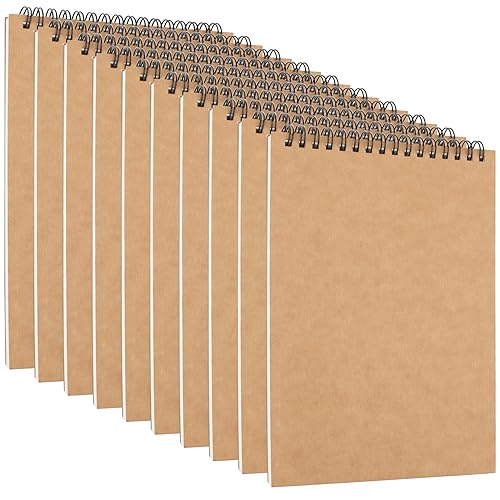 ZEONHEI 10 Pack A5 Blank Spiral Sketch Books, 30 Sheets / 60 Pages of 160gsm Plain Paper Notebook Drawing Pads, Brown Hard Kraft Cover Art A5 Sketchbooks for Painting, Sketching, Drawing