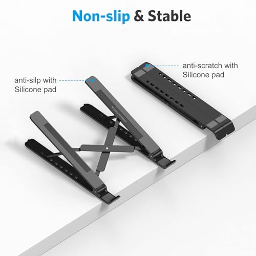 Portable Laptop Stand, OMOTON Laptop Stand for Desk Ergonomic 7-Levels Angles Adjustable Computer Stand, ABS Laptop Riser Holder Compatible with All Laptops(10-15.6")