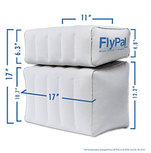 FLYPAL Inflatable Foot Rest for Air Travel, U.S Patented 2 in 1 Design, Blow-Up Pillow Cushion for Home, Office and Kids to Sleep on Long Flights, 17“x11 x17, Grey.