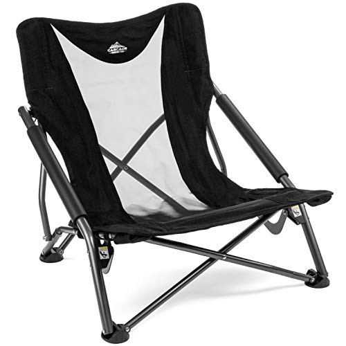 Cascade Mountain Tech Camping Chair - Low Profile Folding Chair for Camping, Beach, Picnic, Barbeques, Sporting Event with Carry Bag, Black
