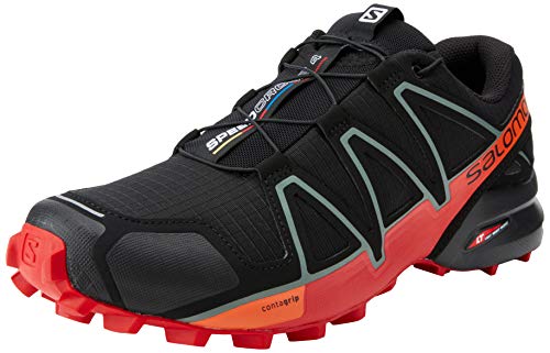 Salomon Men's Speedcross 4 Trail Running Shoes, Black/Goji Berry/Red Orange, 8 UK/8.5 US