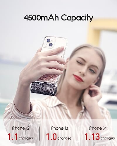 iWALK Small Portable Charger Power Bank 4500mAh Ultra-Compact Cute Shiny Battery Pack Compatible with iPhone 14/14 Plus/14 Pro Max/13/13 Mini/13 Pro Max/12/12 Mini/12 Pro/11/XR/XS/X/8/7/6, Black