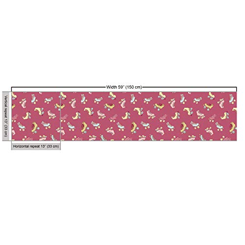 Ambesonne Hobby Fabric by The Yard, Retro Style Roller Skates Old Time Outdoor Classics Fun Activities, Decorative Fabric for Upholstery and Home Accents, 1 Yard, Rose Pink