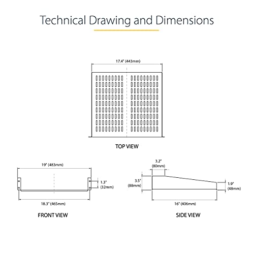 StarTech.com 2U Server Rack Shelf - Universal Vented Rack Mount Cantilever Tray for 19" Network Equipment Rack & Cabinet - Heavy Duty Steel - Weight Capacity 50lb/23kg - 16" Deep Shelf (CABSHELFV)