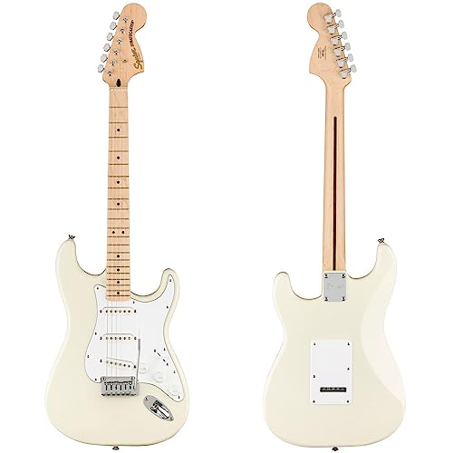 Squier by Fender Electric Guitar, Stratocaster Affinity Series, Maple Fingerboard with Sealed Die-Casting Tuning Machines with Split Shafts, Olympic White, Poplar Body, Maple Neck