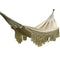 Macrame Cotton Camping Boho Hammock Woven Hanging Rope Chair Porch Swing with Crochet Fringe for Balcony Backyard Patio Garden Pool Outdoor and Indoor Natural White