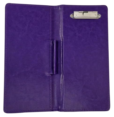 Acclaim Rigid Lawn Bowls Bowling Scorecard Holder Lightly Padded Synthetic Grain Leather Look Finish 23 cm x 11 cm with Spring Clip & Pen Loop (Purple)