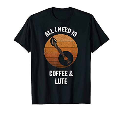 VidiAmazing All I Need Coffee & Lute | Vintage Musical Instrument T-Shirt ds008 T-Shirt Black