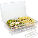 ImpiriLux Ice Chilled Two Section Party Platter- 2 Large Removable Serving Trays & Hinged Lid | Ideal for Pasta Salds, Appetizers, Seafood, Fruits, Meats, Desserts & More | 3 Tongs Included, Clear