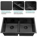 Zeesink Black Kitchen Sink 32" X 18",Double Bowl Kitchen Sink,Low Divide Undermount Kitchen Sink,Black Undermount Double Sink,50/50 Double Bowl 16 Gauge Stainless Steel Kitchen Sink