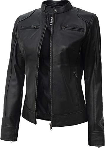 Decrum Black Leather Biker Jacket for Women | [1313762] Dodge Black, S