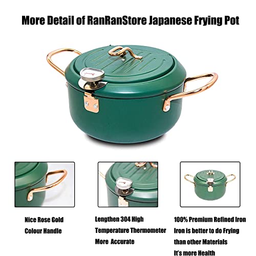 Deep Fryer Pot-Japanese Tempura Small Deep Fryer Stainless Steel Frying Pot With Thermometer,Lid And Oil Drip Drainer Rack for French Fries Shrimp Chicken Wings and Shrimp (7.9Inch(20CM),Dark Green)