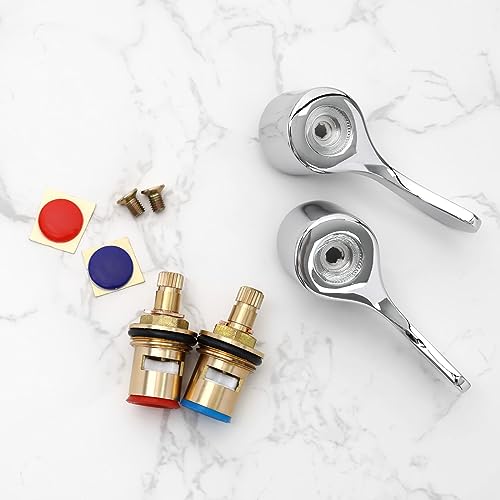 ECSiNG 1 Pair 1/2" Basin Sink Tap Lever Head Conversion Kit Brass Hydraulic Control Cartridge Faucet Valve for Most Bathroom Kitchen Tap (Cold & Hot)