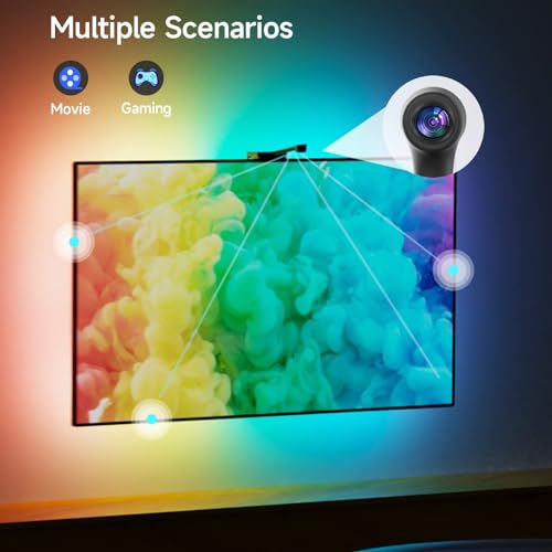 Smart LED TV Backlights with Camera,12.5ft Ambiance Lighting, Sync to Movies & Gaming, Compatible with Alexa & Google Assistant, App Control, Color-Changing WiFi Strip Lights for 55-65 inch TVs